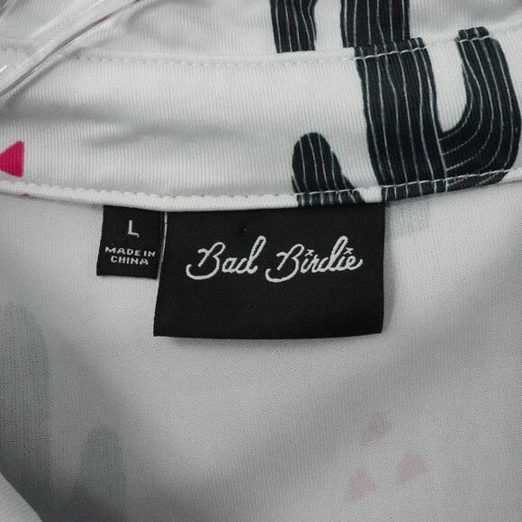 Bad Birdie Shirt Mens Large White Cactus Print Polo Golf Performance Stretch - Picture 3 of 15
